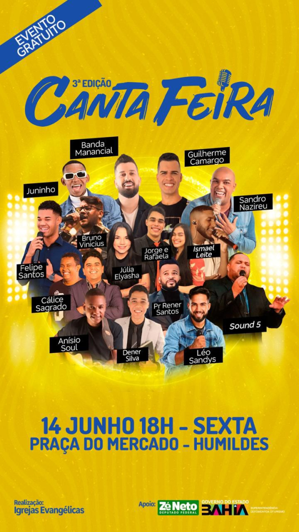 Canta Feira 3 acontece nesta sexta-feira, 14, no distrito de Humildes