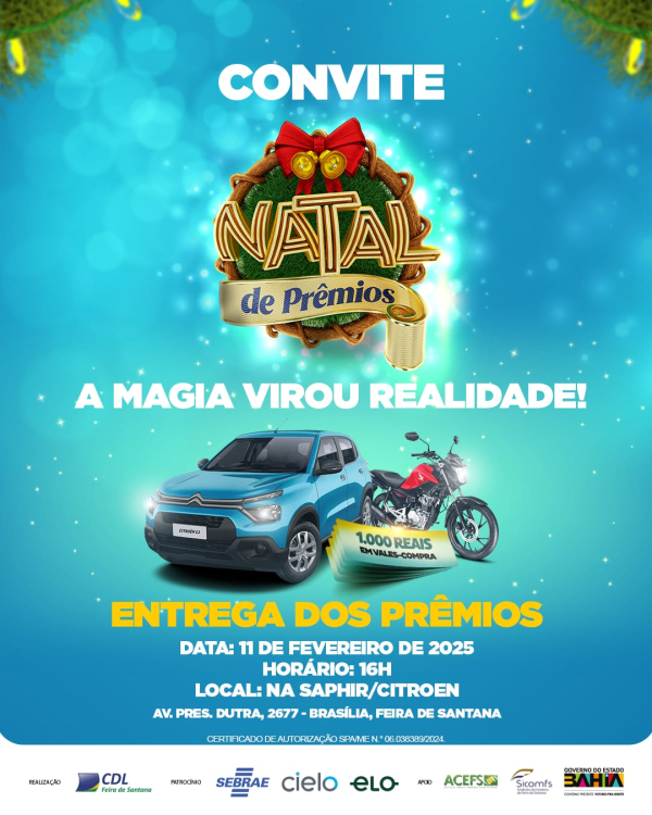CDL entrega veículos e vales da campanha Natal de Prêmios nesta terça-feira (11)