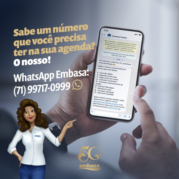 Embasa reativa o atendimento via Whatsapp 