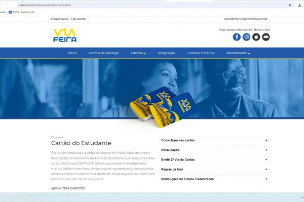 Estudante que não revalidar Cartão Via Feira terá acesso à meia passagem suspenso