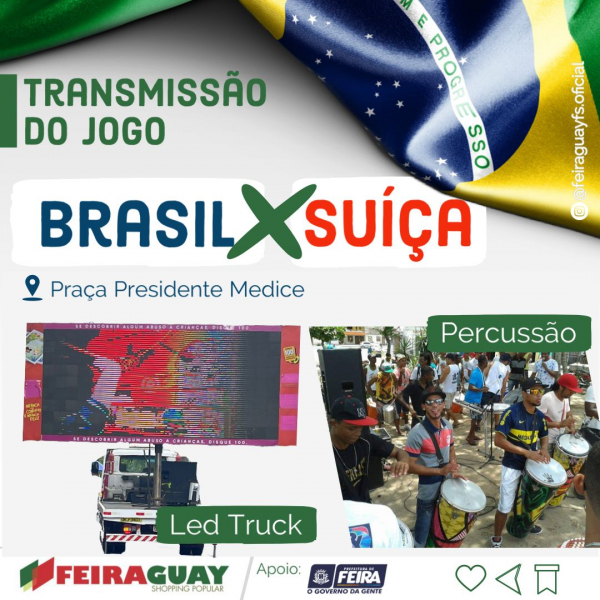 Feiraguay transmite jogo do Brasil ao vivo na próxima segunda-feira (28)