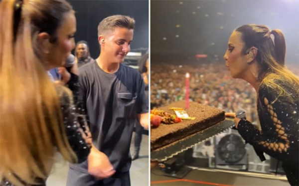 Ivete ganha bolo de aniversário da família durante show em Portugal