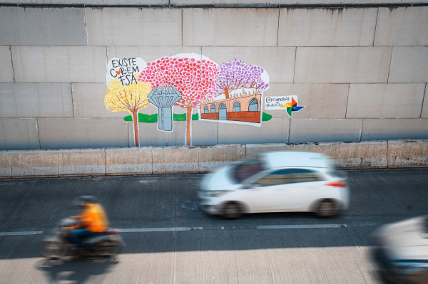 Pintura de ipês no túnel da Avenida Maria Quitéria marca chegada da primavera em Feira de Santana