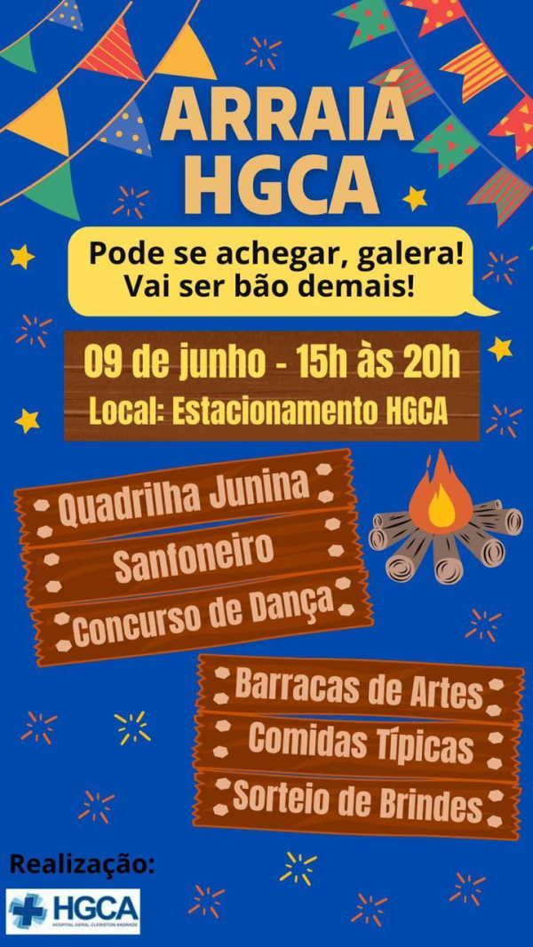 Tudo pronto para o Arraiá do HGCA que vai ser realizado nesta quinta-feira com comidas típicas, quadrilha junina e atração  musical